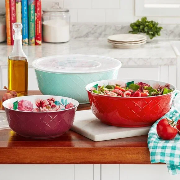 The Pioneer Woman 6 Piece Melamine BPA Storage Serving & Bowl Set with Lids New - Picture 2 of 6